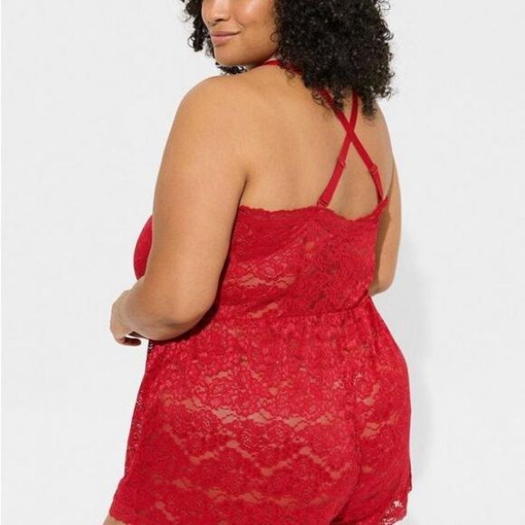 Torrid Simply All Over Lace Romper Sexy Womens Plus Size 2 2X Jester Red NEW - Picture 2 of 13